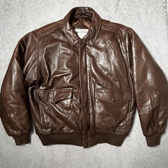 Vintage Eddie Bauer Leather Jacket Mens XL Brown Bomber Goose Down Flight 90s - Picture 1 of 16